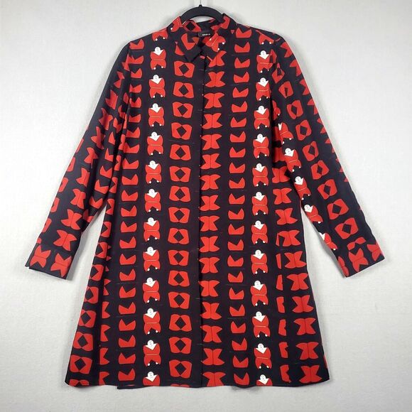 AKRIS Magic Forms Print Mulberry Silk Button Up Long Sleeve Top Womens US Sz 10